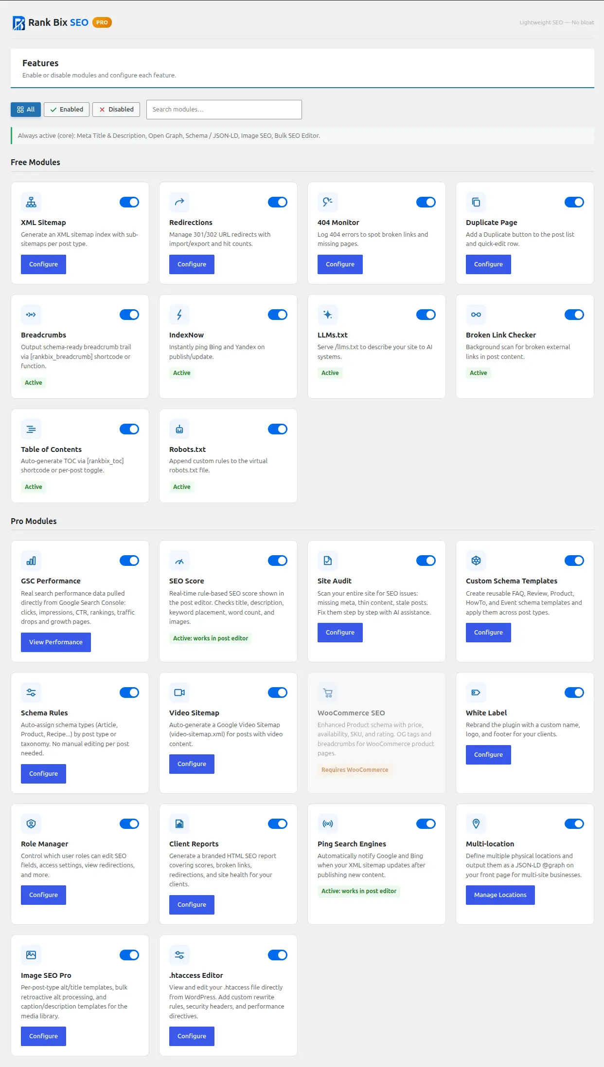 Rank Bix Pro features overview screen