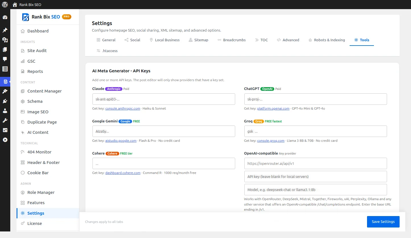 AI Meta Generator screen in Rank Bix SEO